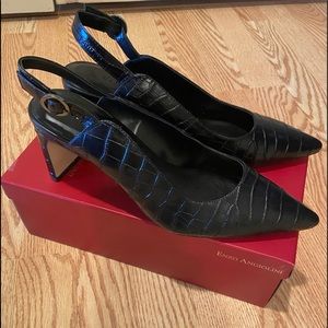 Enzo Angiolini Crocodile Black Block Heel Pumps